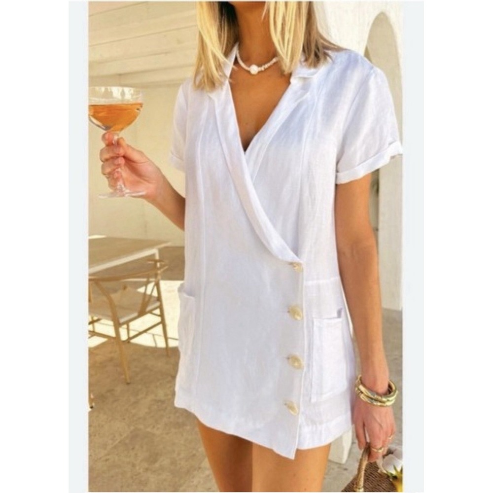 SHOW ME YOUR MUMU Bicoastal Blazer Romper NWOT White Linen Blend M